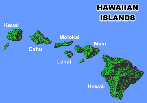 Map of main the Hawaiian Islands